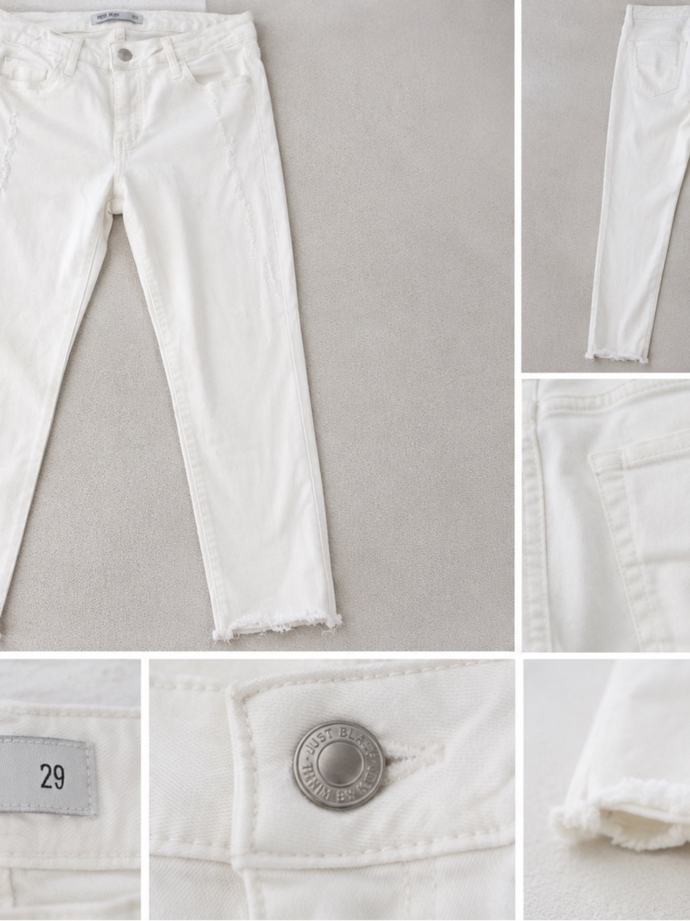 Just Black White Cropped Raw Hem Skinny Jeans